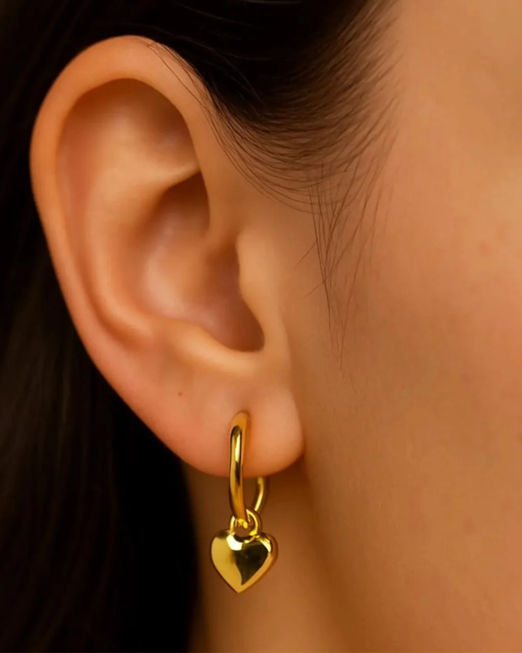 Charm Heart Huggie Hoop Earrings - Yellow Gold