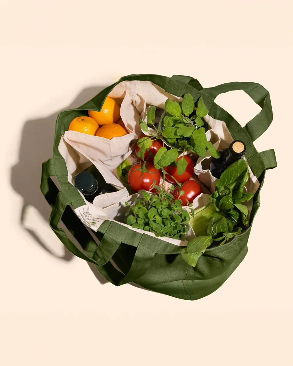 Cotton 6-Pocket Tote Bag - Sage Green