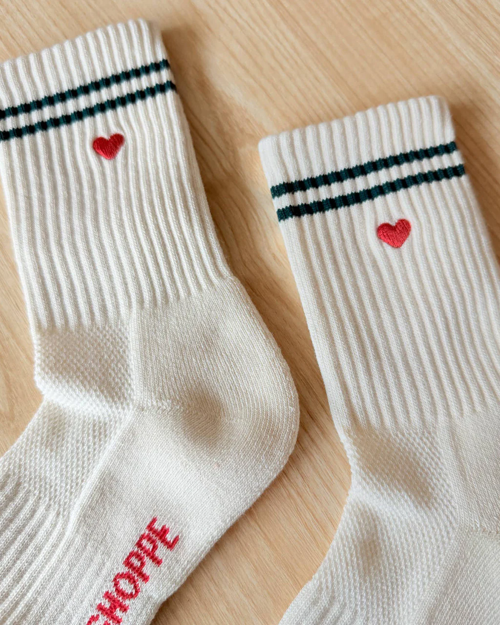 Embroidered Boyfriend Socks - Parchment + Heart - Image 2