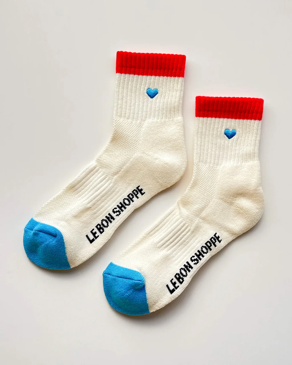 Embroidered Color Block Girlfriend Socks - Blue Red + Heart - Image 2