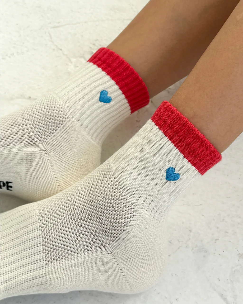 Embroidered Color Block Girlfriend Socks - Blue Red + Heart - Image 4