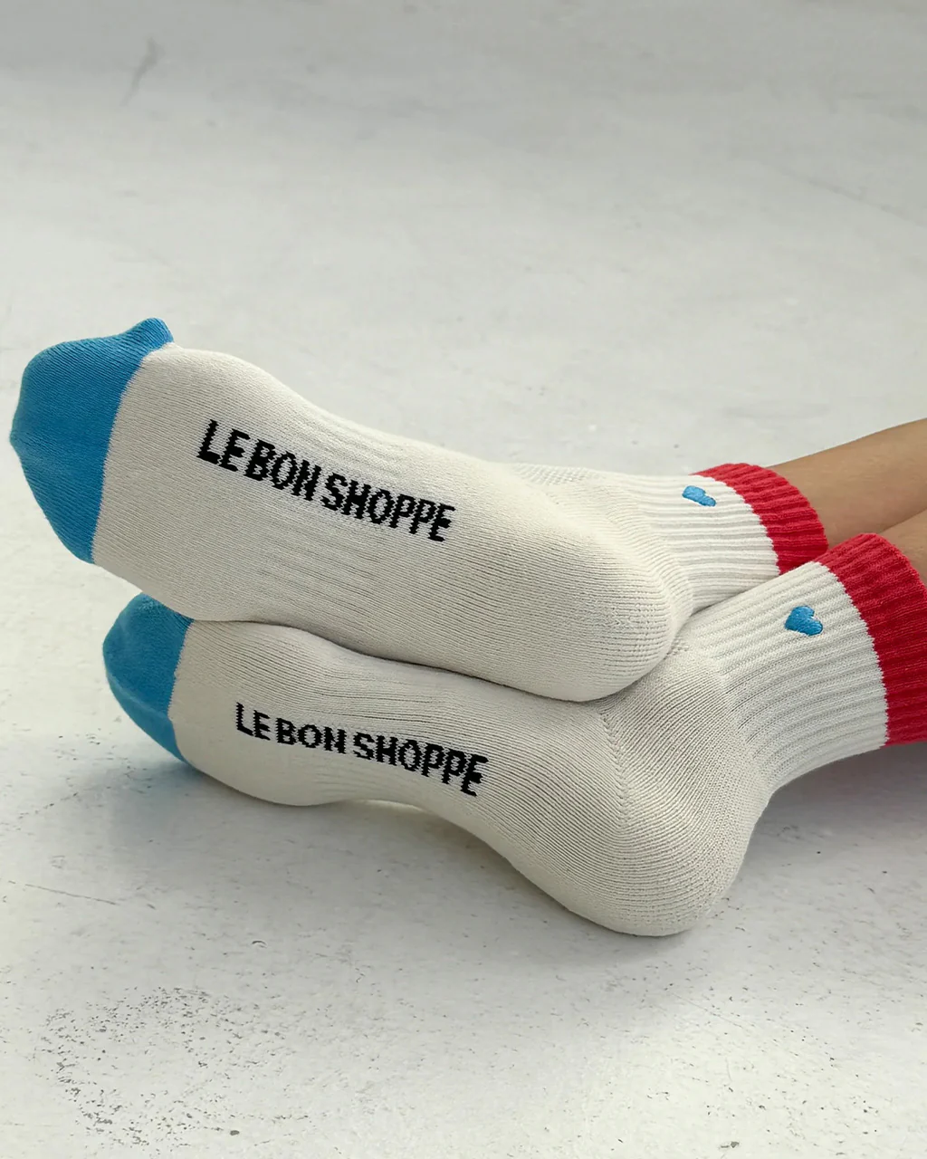 Embroidered Color Block Girlfriend Socks - Blue Red + Heart - Image 5