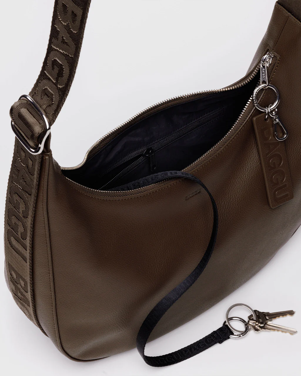 Medium Recycled Leather Crescent Bag - Brown - Image 3