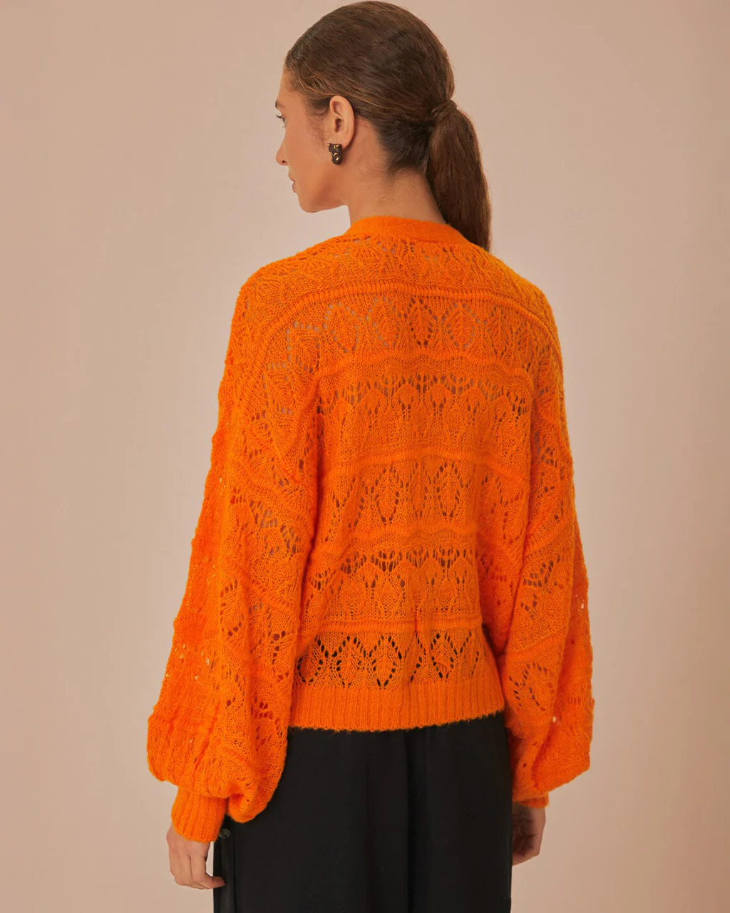 Orange Textured Knit Cardigan - Image 2