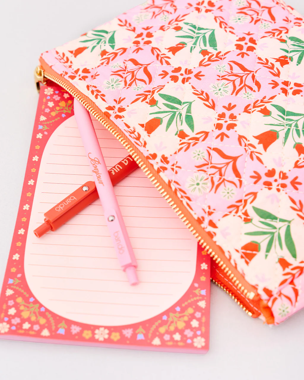 Quilted Pouch - Pink Tile Floral - Image 3