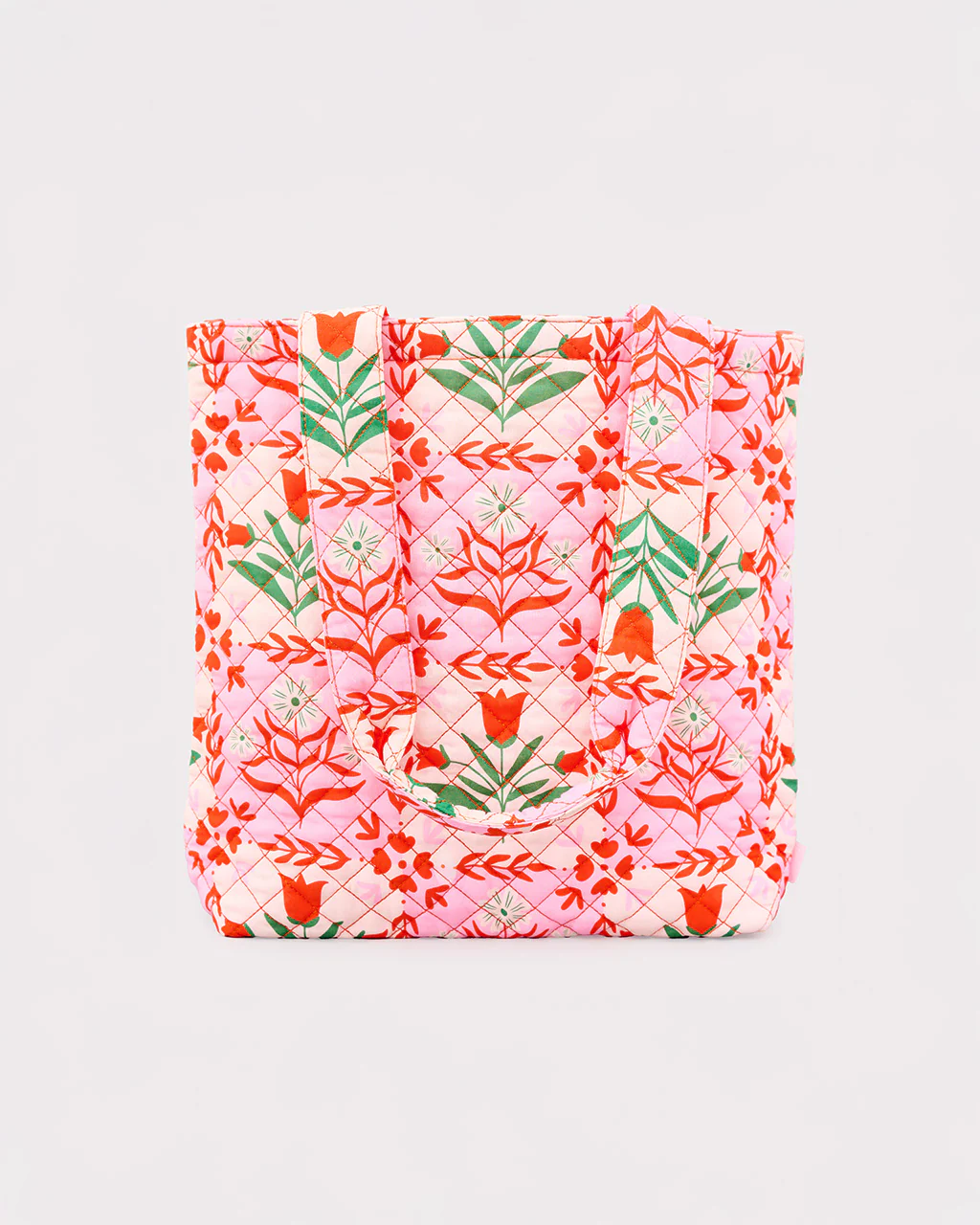 Quilted Tote - Pink Tile Floral - Image 3