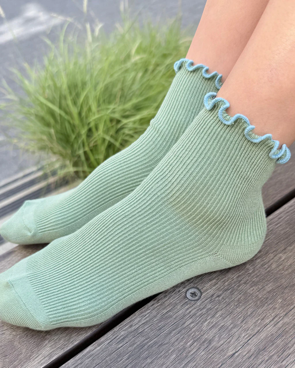 The Petite Ruffled Modal Socks - Sea Glass + Powder Blue - Image 2